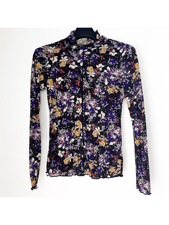 Anthropologie Tops - Daily Practice Anthropologie Sheer Mesh Floral Mock Neck Long Sleeve Top S Fairy